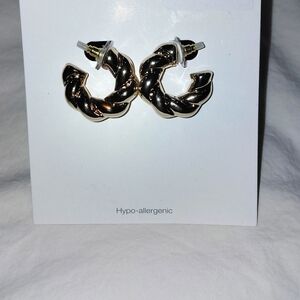 Twisted Gold and Black Hoop Earrings